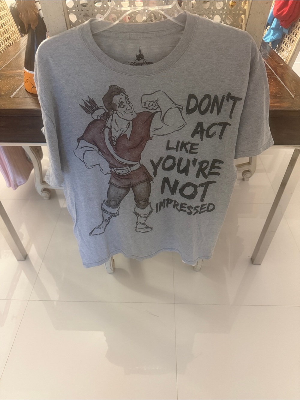 Disney Men's Light Gray & Black Gaston from Beauty & the Beast Print Tee Shirt